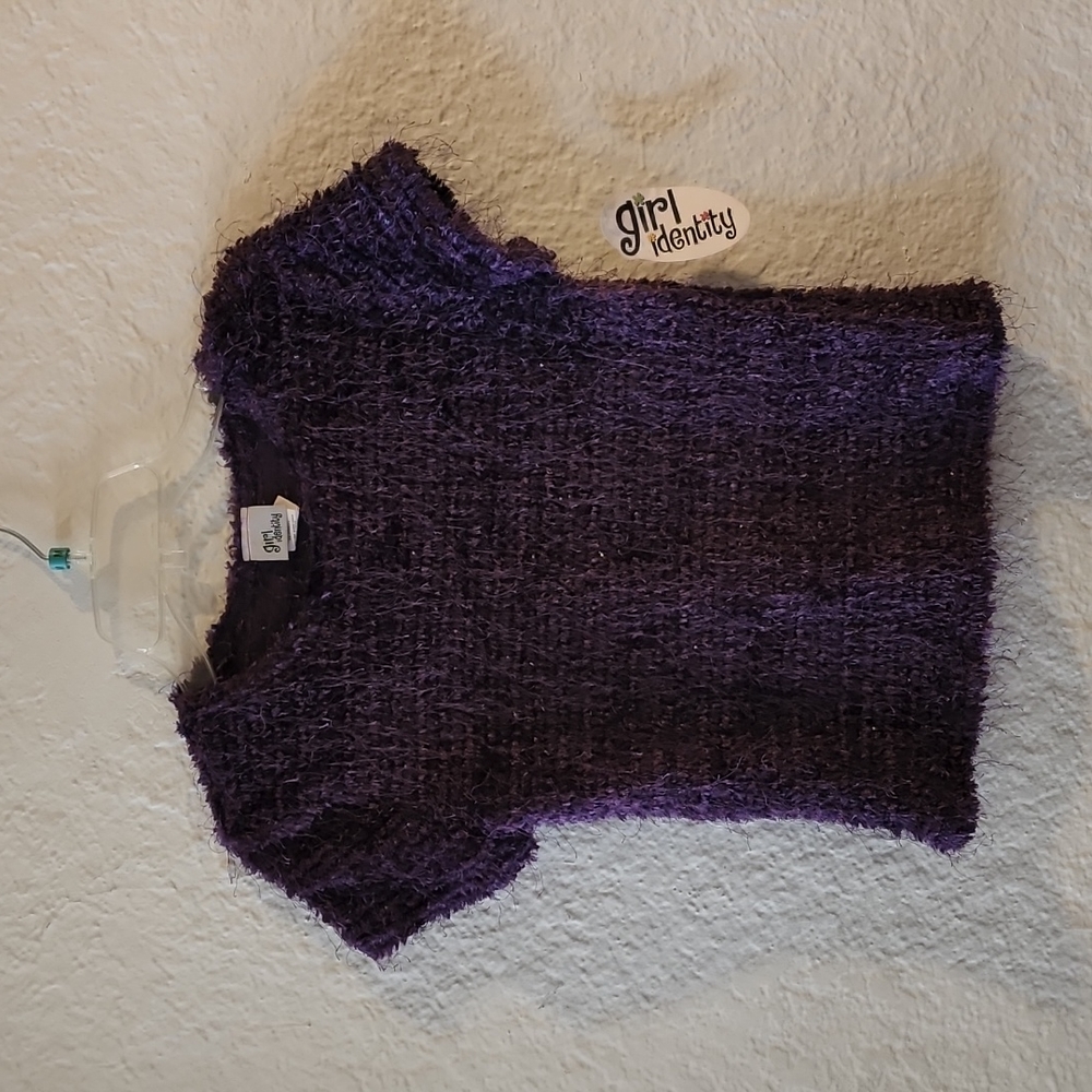 Girl Identity Short Sleeve Metallic Fuzzy Sweater in Purple